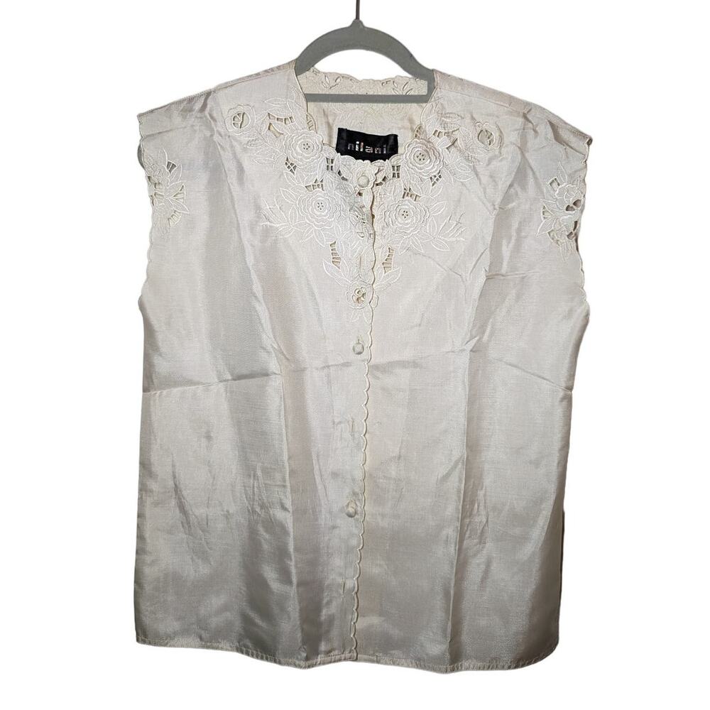 Vintage floral lace embroidery button-up blouse
